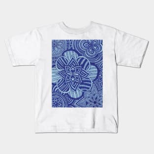 Cobalt Floral Snowflakes Kids T-Shirt